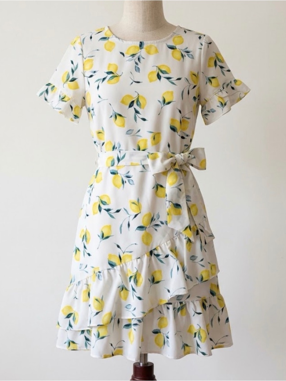 Banana Republic Lemon Ruffle Faux Wrap Dress Petite 0 Summer Garden Botanical